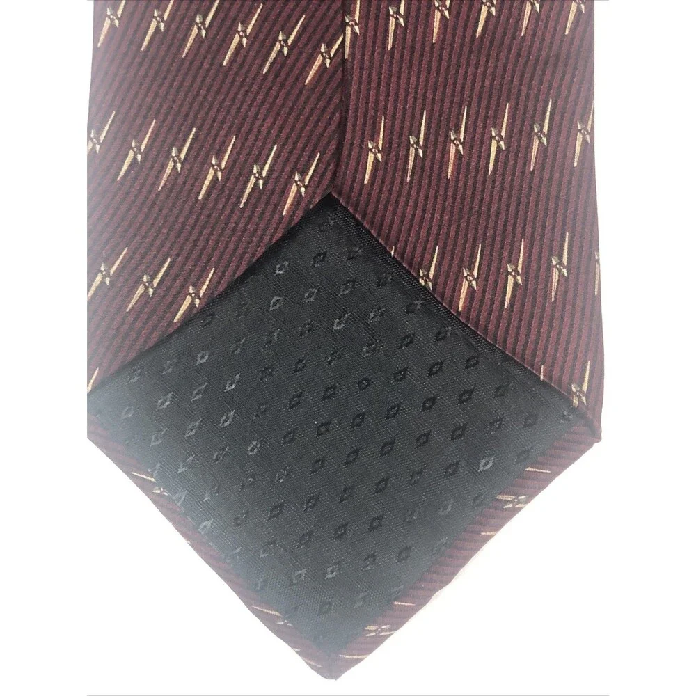 Graham & Lockwood Necktie Silk Red Burgundy Stiped with Gold bolts Rare Defect